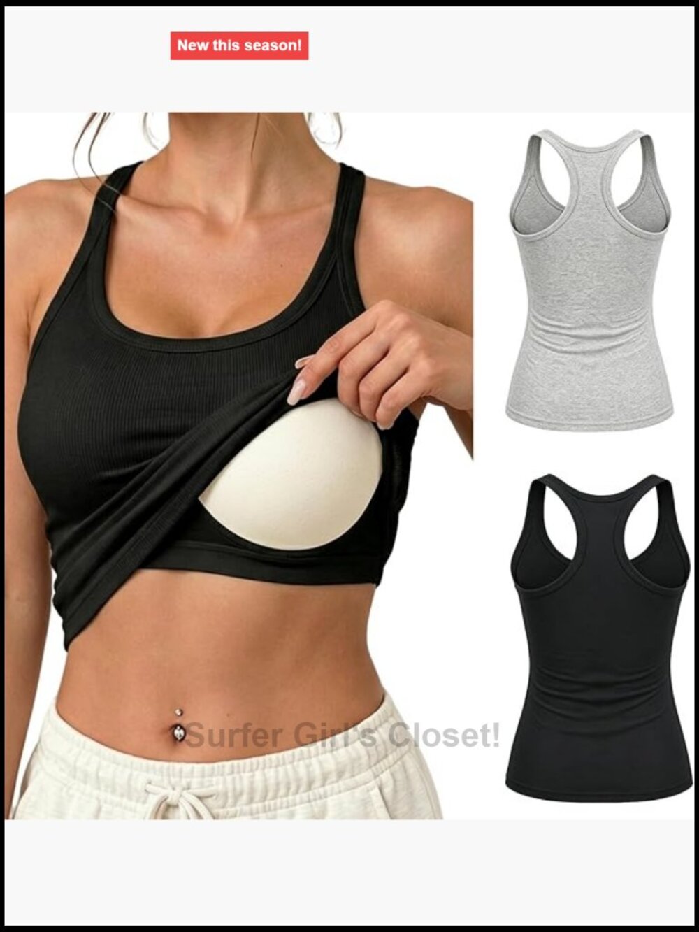 Women's Ribbed Tank Tops with Built-in Bra, Yoga Workout Racerback